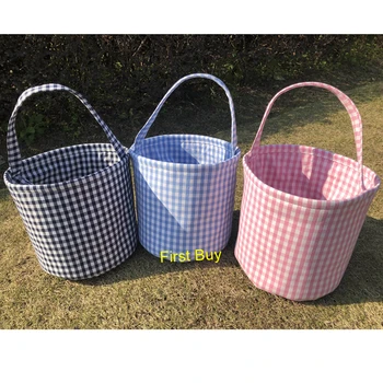 

20pcs/lot new arrival ginghame easter basket monogram