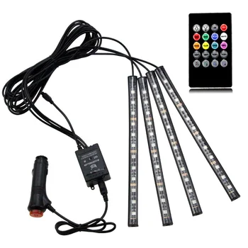 

LED Light Strip Car RGB LED Light Strip Interior Light Multicolor Music Atmosphere Sound Active Function LED Lighting 4pcs