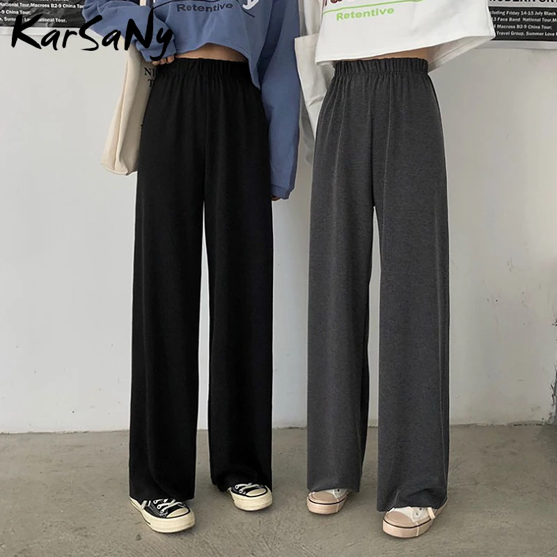 Loose White Trousers Women Capris Pants Summer Thin Drape Ribbed Wide Leg Pants For Women Office Black High Waisted Trousers Loose White Trousers Women Capris Pants Summer Thin Drape Ribbed Wide Leg Pants For Women Office Black High Waisted Trousers