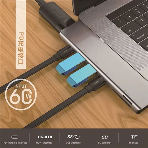 7 в 1 USB C концентратор USB-C к HDMI Micro SD/TF кардридер адаптер для MacBook samsung Galaxy S9/S8 huawei P20 Pro type C USB 3,0 концентратор