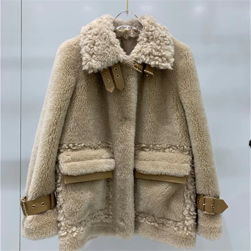 Casacos feminino,, настоящая овечья шерсть, шуба, для женщин, зимняя, толстая, теплая, стрижка, меховая куртка, двусторонняя