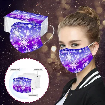 

10/30/50/100PCS Women Christmas Masques Purple Snowflake Printing Disposable Maske 3Ply Filter Protective Dustproof Mouth Mask