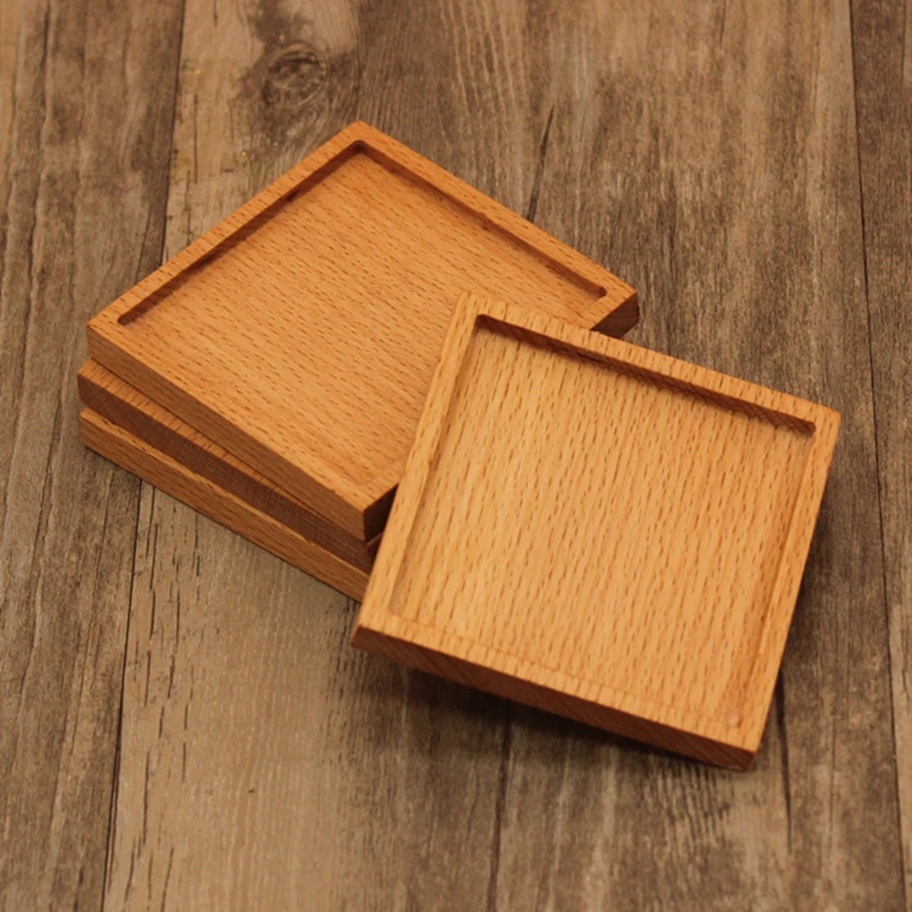 Beech / Walnut Wooden Tea Cup Coaster Coffee Drinks Placemat Tea Bowl Holder
