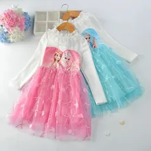 Детская одежда для девочек; платье принцессы с длинными рукавами; кружевное платье с рисунком для девочек; От 4 до 8 лет