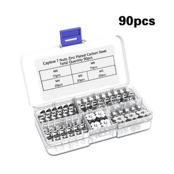 

90PCS Furniture Four-Jaw Nut M3/M4/M5/M6/M8 Screw Set Zinc Plated Carbon Steel Four-Pronged Tee Nuts