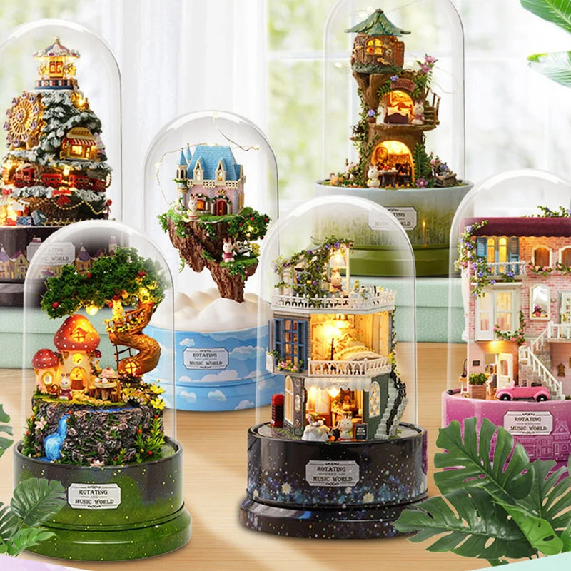 Christmas Tree DIY Music Box Crystal Ball Snow House With Light Present children Birthday Gift Castle toys | Дом и сад