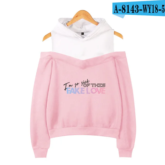 pink New Arrival Bangtan Boys Hoodies Fashion Casual Pertty Women's Off-shoulder Sweatshirt Bangtan Boys Pullover Hoodie - Цвет: pink