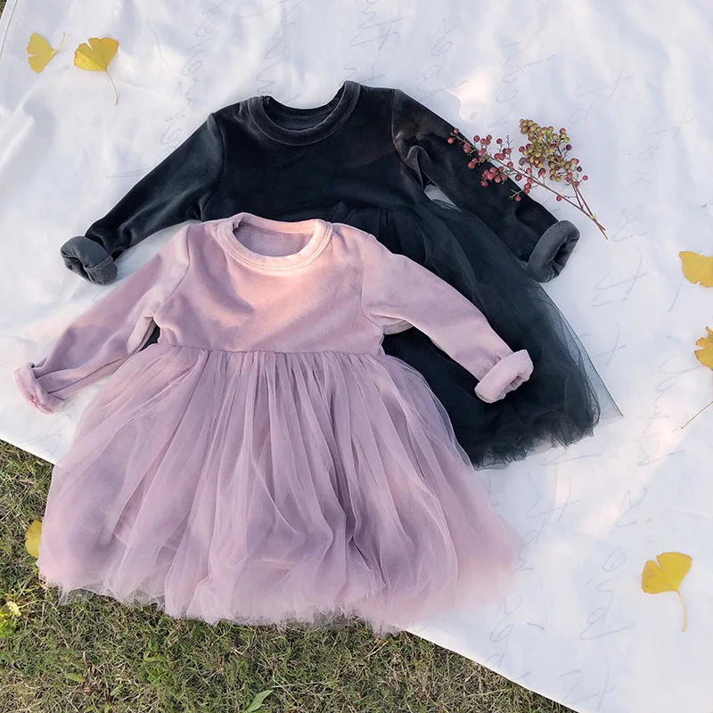 1-5y Baby Girl Princess Dress for Girls Clothing Wear Autumn Winter Warm Velvet Costume Christmas Party Thick Mesh Ball Gown | Детская