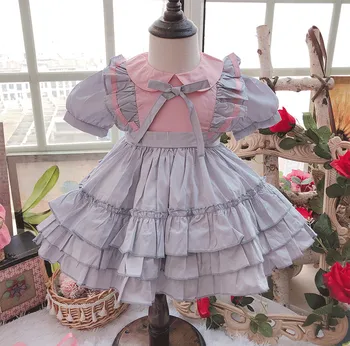 

1-5Y Baby Girl Summer Grey Pimk Vintage Spanish Turkey England Princess Ball Gown Dress for Girl Party Casual
