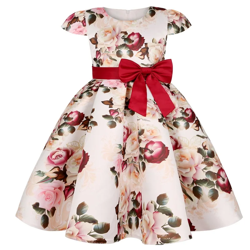 

2022 new girls stamp striped strapless dress children decals bow a word Tutu princess dress dress baby birthday party