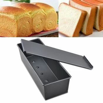 

900g Non Stick Loaf Pan Baking Fruit Cake Bread Tin Oven Tray With Lid Black baking bakeware cake pan for kitchen moule a gateau