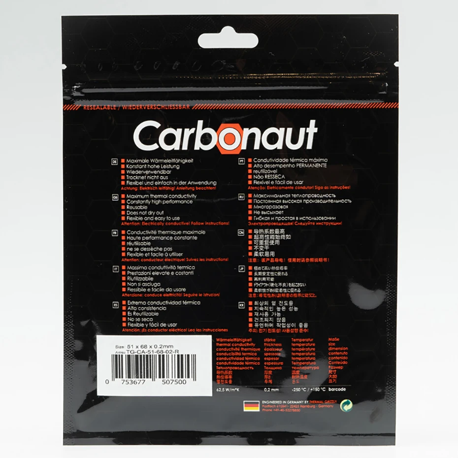 Thermal Grizzly Carbonaut Thermal Pad 62.5W/mk Reusable High Conductivity CPU/GPU Motherboard Heat Silicone Pad thermal pad