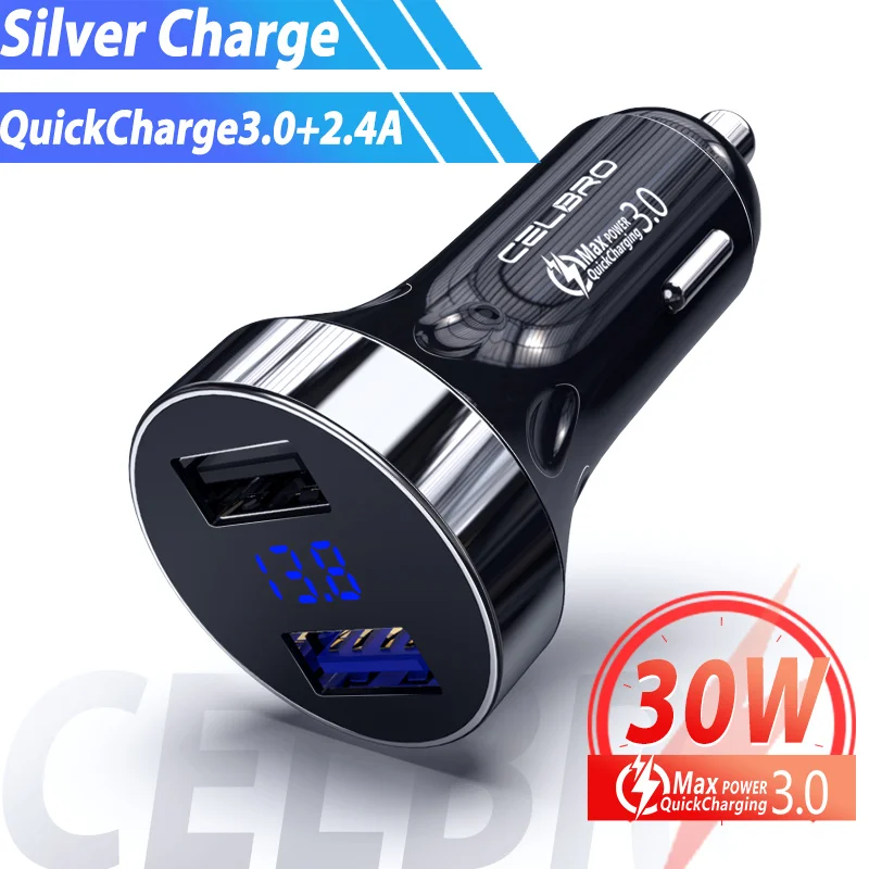 LED QC3.0 Charger Обновление 4.8A Usb Автомобильное зарядное устройство двойной Usb Автомобильное зарядное устройство дисплей напряжения быстрое зарядное устройство автоматическая зарядка для Iphone 11 samsung S10 мобильный телефон - Тип штекера: LED QC3.0 Charger