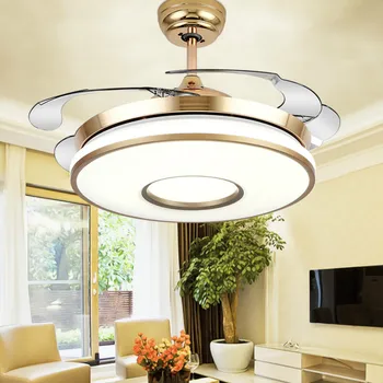 

YEELED Light 42" Invisible Gold Ceiling Fan Remote 3-Color Light/3 Speed Retractable Fan chandelier for Indoor Living Bedroom