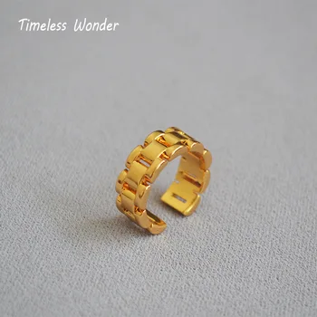 

Timeless Wonder Brass Geo Chained Band Open Rings Women Jewelry Punk Cocktail Gothic Boho Ins Designer Top Trendy Rock Kpop 5020