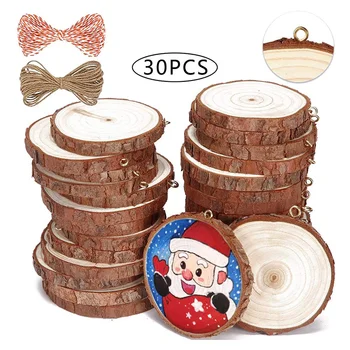 

30 Pcs Craft Unfinished Nature Wood Slices Christmas Ornament Wooden Cutouts for DIY Predrilled Tree Slices with Screw