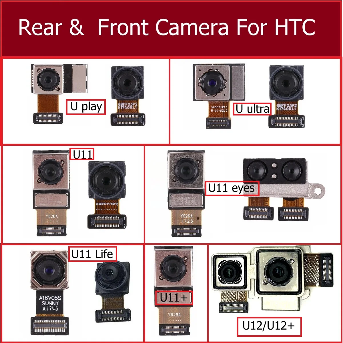 

Front & Rear Camera Module For HTC U Play ultra U11 eyes LIFE Plus U12 Main Big Camera Small Facing Camera Replacement Repair