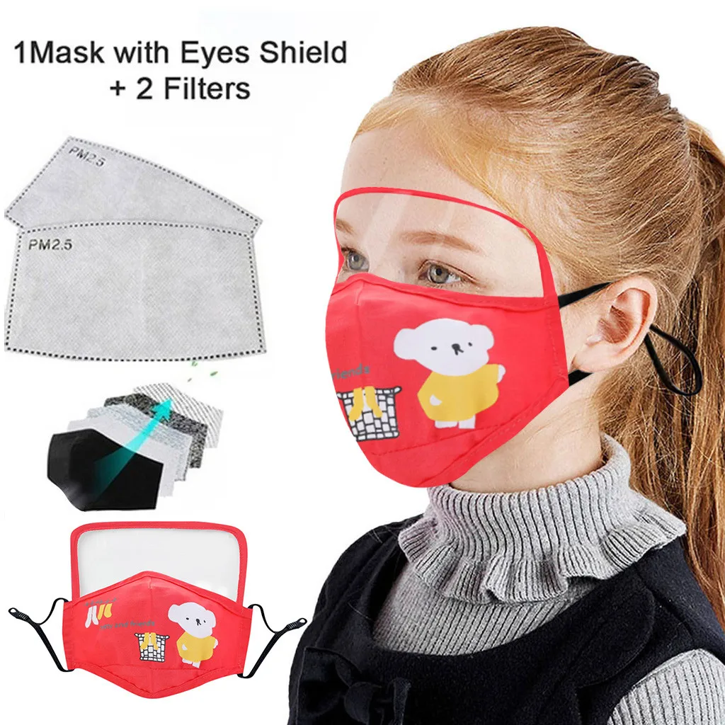 Fashion Face Mask For Kids Boy Girl Child Outdoor Protective Face Cap With Eyes Shield + 2 Filters Eyewear Mascarillas