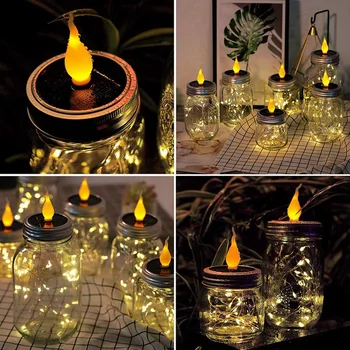 

VKTECH Retro Firefly Solar Mason Jar Lamp Waterproof String Lights Festival Decorative Lamp Yard Garden Lamp Background Decor