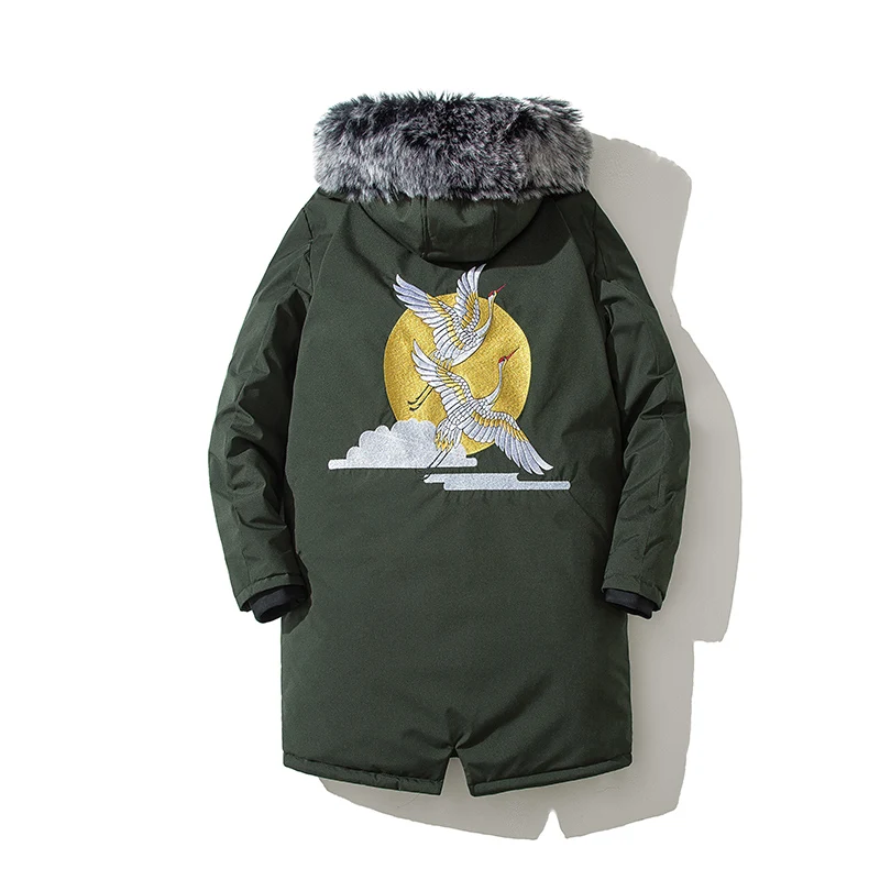 Fur Collar Hooded Down Jackets Men Winter Thicken Warm Long Cotton Padded Parkas Men Overcoats New Embroidery Long Coat Men