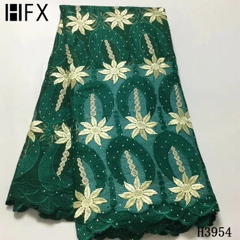 

HFX Nigeria Lace Fabric For Wedding Embroidery Mesh Fabric African Cord Guipure Lace Fabric With Stones Swiss Voile Lace F3954