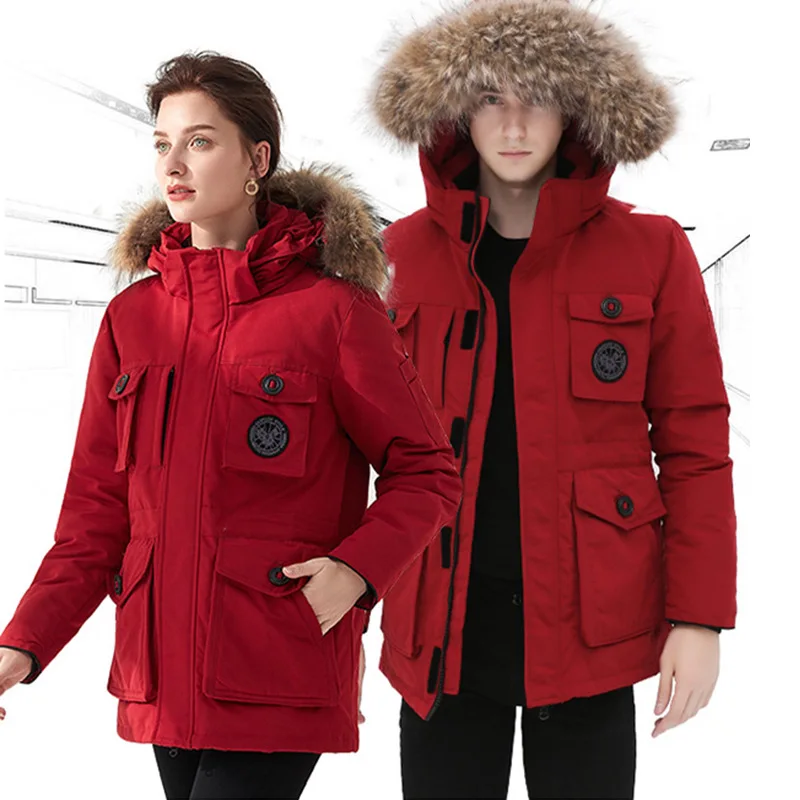 

-30 Celsius Russia Couple Jacket Version of The Down Jacket Women's Long Section Thick Fashion Scorpion Fur Collar