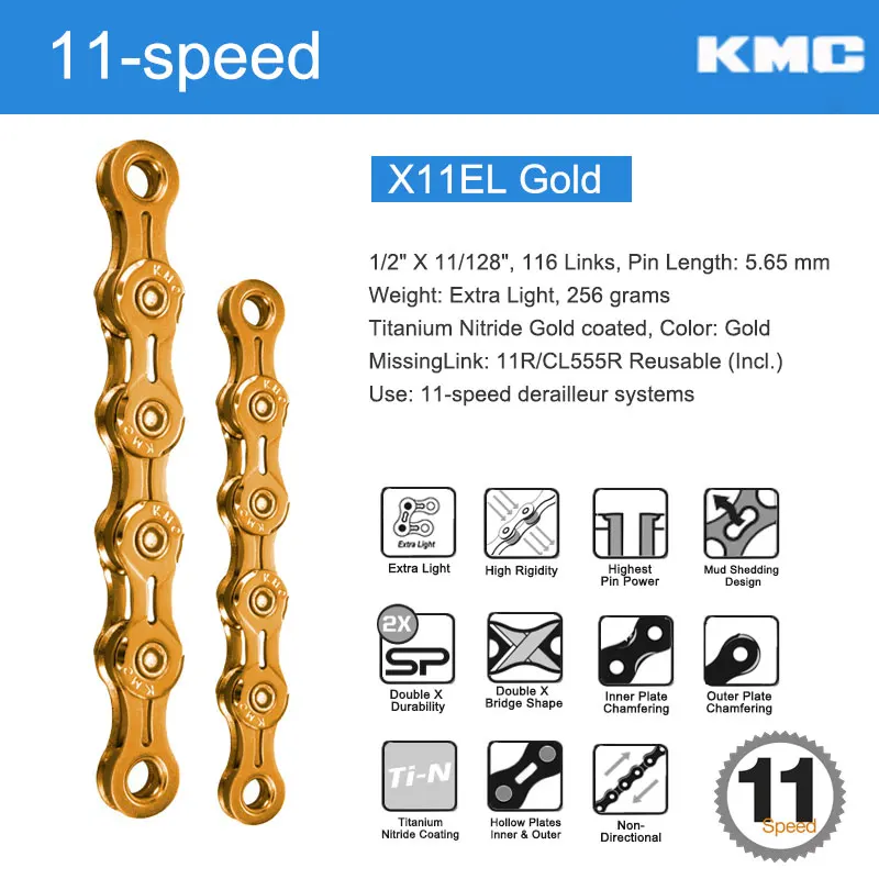 KMC X-EL X-SL серии велосипедная цепь W/ MissingLinks 9/10/11/12 скорость двойной X мост Высокая производительность светильник вес - Цвет: X11ELGD Extra 1 Link