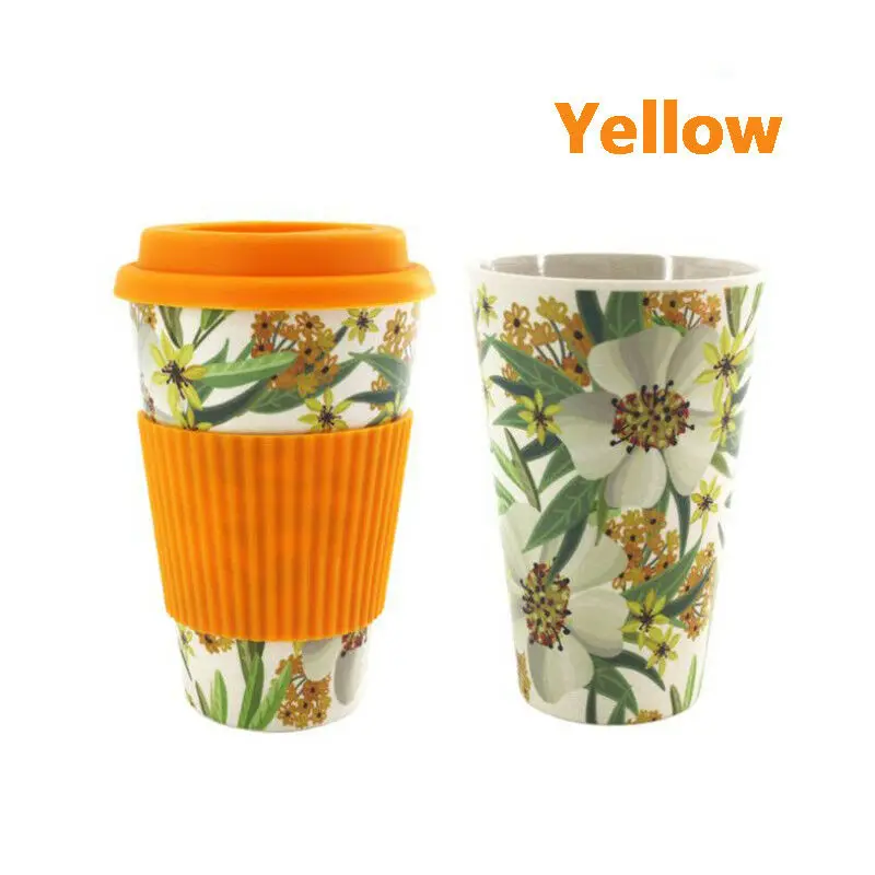 Дорожный многоразовый бамбуковый кофейный стаканчик экологически чистые кофейные кружки чашка для напитков с силиконовой крышкой домашняя офисная чашка - Цвет: Цвет: желтый