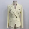 HIGH STREET Newest 2024 Classic Designer Blazer Women's Lion Buttons Double Breasted Slim Fit Textured Blazer Pastel yellow 3