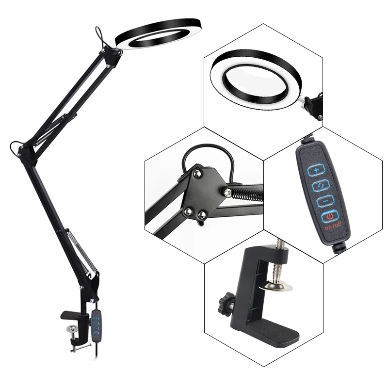 Lâmpada de Mesa de Lupa com Braçadeira Modos para Maquiagem ao Vivo Luz de Mesa Regulável com 3 Mãos Usb-powered Reparo Led 5x ou 2 com braçadeira mãos usb-powered luz de mesa
