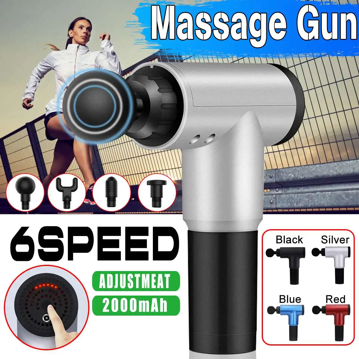  3600r/min Adjustable Tissue Massage Electric Frequency Vibration Massage-Gun LED 4 Heads Body Relax