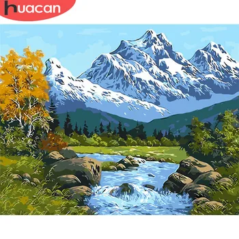 

HUACAN DIY Oil Pictures By Numbers Scenery Painting By Numbers Snow Mountain Kits Drawing Canvas HandPainted Home Decor