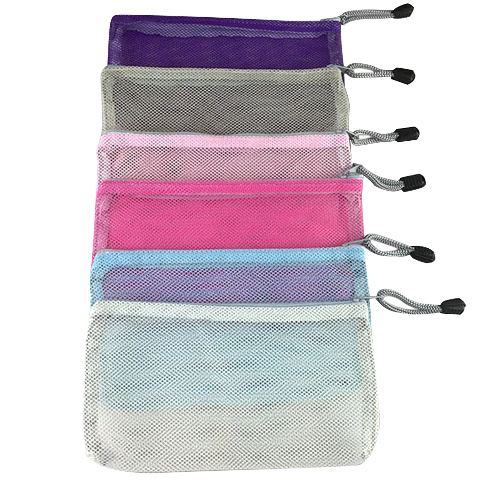 

6pcs Travel Makeup Bag Multi-colored Large Capacity Nylon Organizer Fine Mesh Lightweight Practical Cosmetics Zipper Closure
