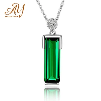 

925 Sterling Silver Rectangle Pendants Necklaces For Women Link Chain Vintage Emerald Pendant Jewelry Engagement Wedding Party