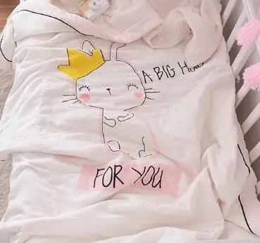 Детская Колыбелька, стеганое одеяло, хлопковые стеганые одеяла, постельное белье, одеяло, Мягкое хлопковое летнее одеяло для малышей, дышащее, с рисунком из мультфильма - Цвет: BXX031I-120X150cm