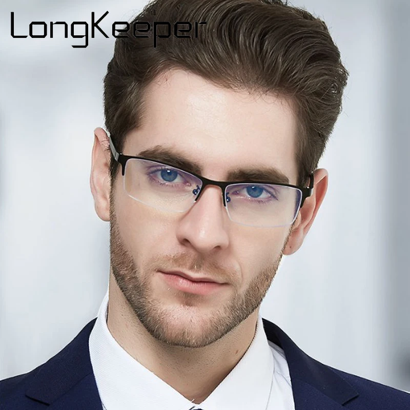 

LongKeeper Anti Blue Light Glasses Men Women Classic Vintage Rectangle Eyeglasses Male Semi-Rimless Optical Spectacles Oculos
