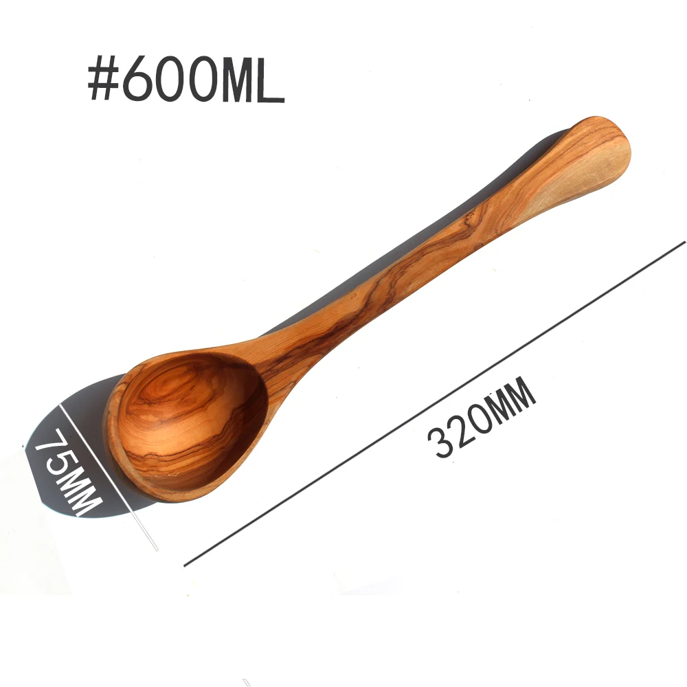 600ML LARGE Кухонные ложки для приготовления пищи, инструменты для посуды с антипригарным покрытием, натуральная оливковая древесина, кухонные принадлежности#600 м - Цвет: 600ML LARGE