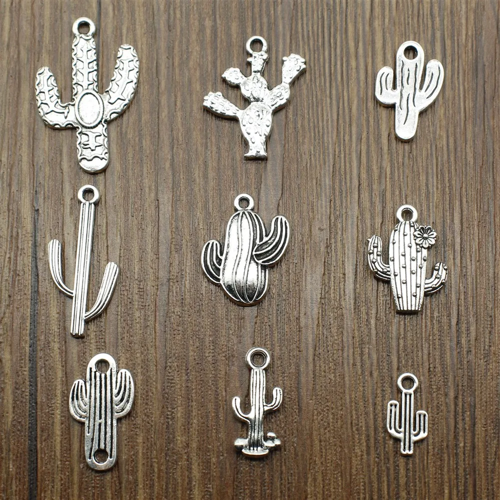 

10pcs/lot Charms Cactus Jewelry Findings For Jewelry Making Antique Silver Plated Flower Cactus Charms Cactus Connector