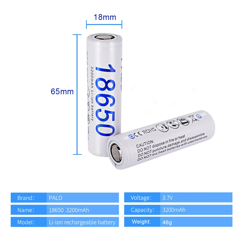 PALO 18650 Батарея 3 7 v 3200mah NCR18650 литий ионная аккумуляторная батарея для батарей
