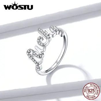 

WOSTU Hot Sale 100% Real 925 Sterling Silver Lucky Ring For Women New Design 2019 CZ LUCKY Letters Rings Fashion Jewelry FNR092