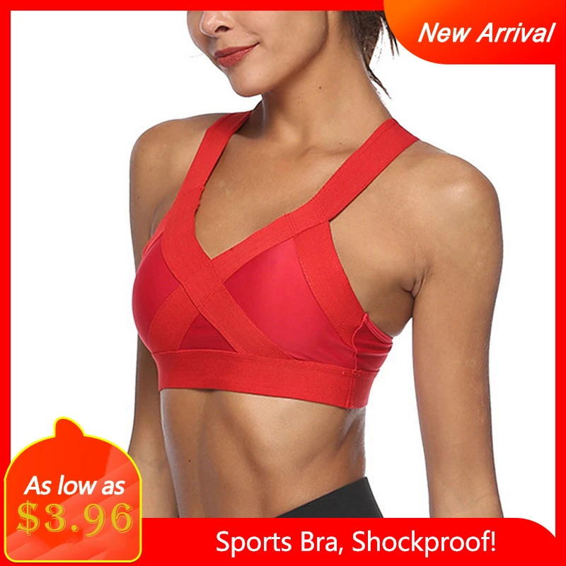 

Sfit Women Yoga Sports Gym Bra Fitness Shockproof Push Up Vest Solid Cross Sweat Absorb Bras Mujer Sujetador Plus Size Tops 2019