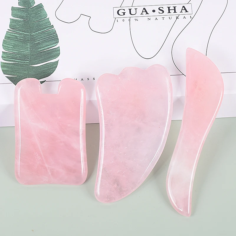 

Natural Rose Quartz Gua Sha Tool 3PCS Face Care Set Gift Box Original Stone Massage SPA Scraping Skin Detox Healing Massager