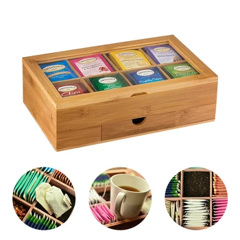 

Bamboo Coffee Box Tea Box With 8 Dividers And Drawers For Tea Bags And Other Brewing Products