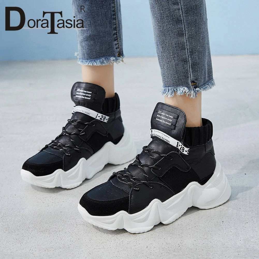 

DORATASIA Brand New Fashion Sneakers women's Genuine Leather Lace Up Flat Platform 2019 Shoes Woman Casual Soft Flats Female