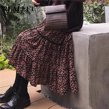 REALEFT Весна новое поступление винтажный цветочный принт гофрированные Длинные Юбки Высокая талия пляжные юбки до середины икры богемные шифоновые юбки