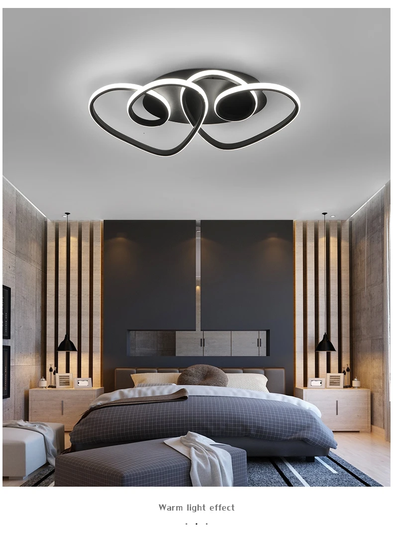VeiHao, черный, современный светодиодный светильник, теплый, Романтический, для гостиной, спальни, кухни, алюминиевый корпус, затемнение, домашнее освещение, Lampara