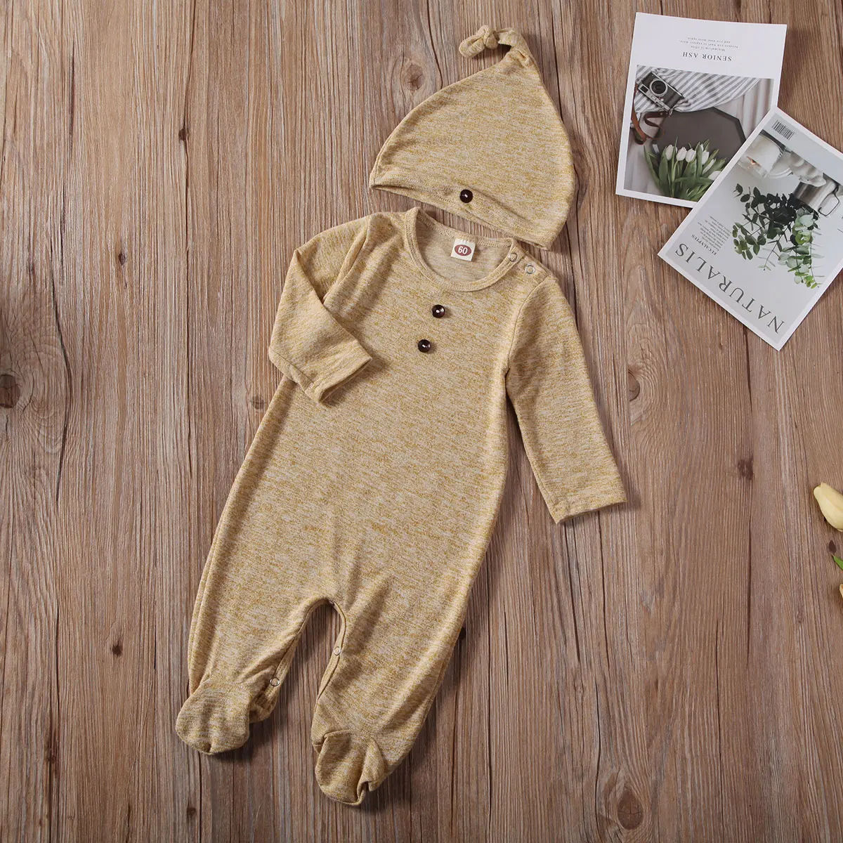 Emmababy комплект из 2 предметов для новорожденных мальчиков и девочек, хлопковый однотонный комбинезон шапка с длинными рукавами, комплект одежды