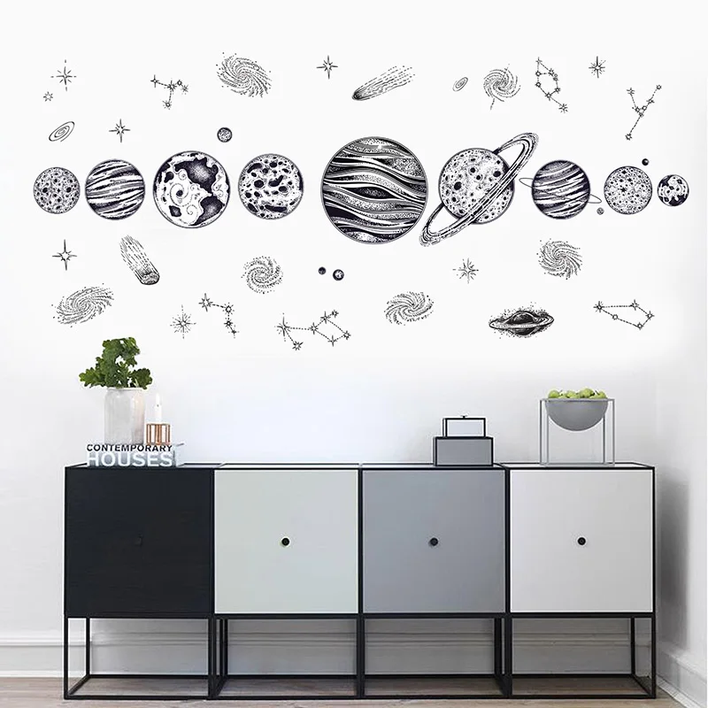 DIY эскиз планеты Вселенная стикер на стену декор для детских комнат Декор для гостиной Съемные Виниловые художественные настенные наклейки плакаты