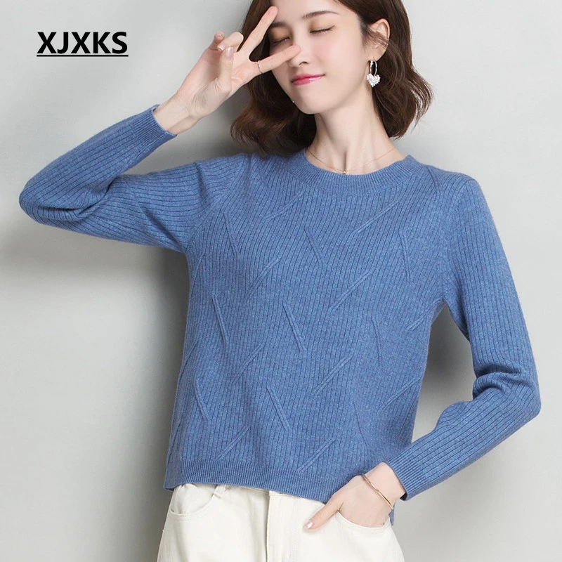 XJXKS ropa mujer Invierno вязаный свитер уличная Ulzzang молодых девушек Топы женские пуловеры джемпер однотонные свитера