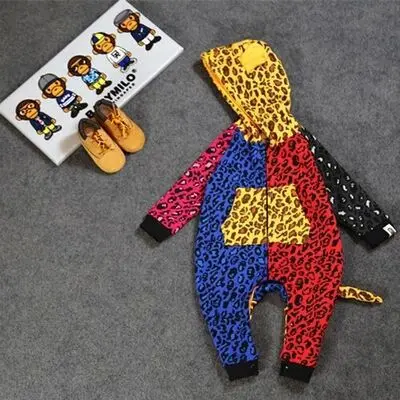 

Baby Clothes BABY'S Romper Cotton Looped Fabric Leopord Pattern Onesie Ape Head Romper